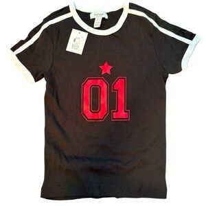 Refuge Black Tee with Red Star and Number Small NWT